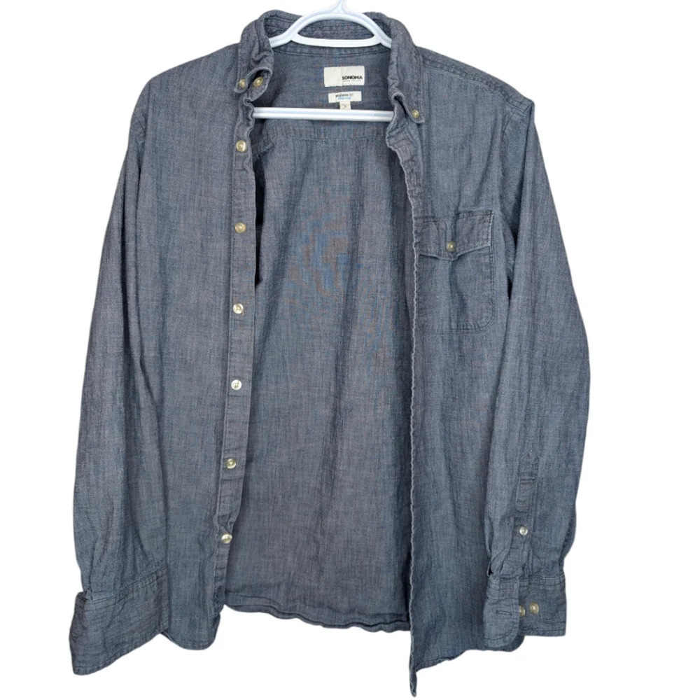 Sonoma Modern Fit Flexwear Denim Button Down Top Mens Small